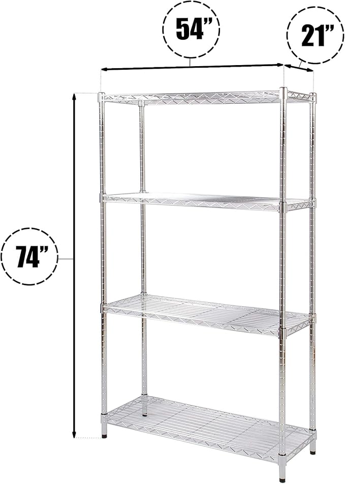 21 Deep x 54 Wide x 74 High 4 Tier Chrome Wire Shelving Kit | NSF Commercial Storage Rack Unit
