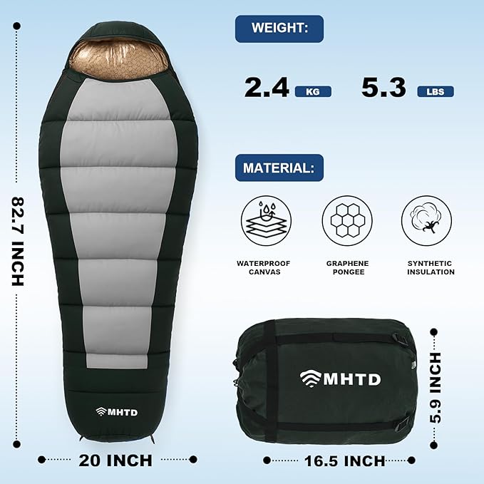 Winter Cold Weather Sleeping Bag for Adults 0 DegreeCotton Canvas with YKK Zipper Compact Backpacking Mummy Camping Sleeping Bag