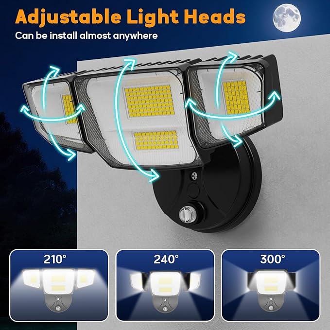 90W Flood Lights Outdoor 10000LM Dusk to Dawn Outdoor Lighting IP65 Waterproof 6500K Daylight 4 Heads LED Security Light for Garage Yard Porch (Black)