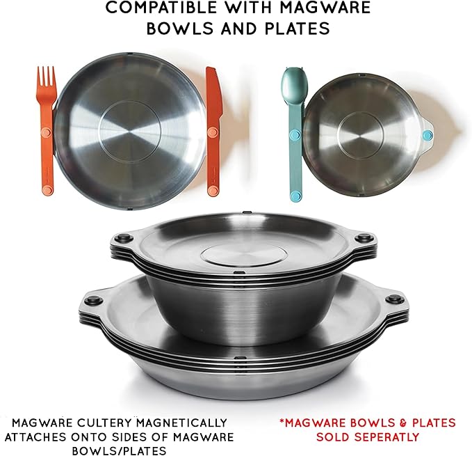FULL WINDSOR Magware Camping Set - Travel Utensils for Outdoor Dining Backpacking &amp Camping Essentials - Knife Fork &amp Spoon with Pouch - Magnetic Silverware Lunchbox Utensils Cutlery - Black