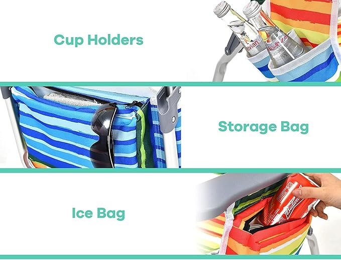 Goplus Beach Chair Folding Backpack Beach Chairs for Adults with 5 Positions Head Pillow Cooler Bag Towel Bar Cup Holders Sunbath Sling Tanning Lounge Foldable Layout Camping Chairs