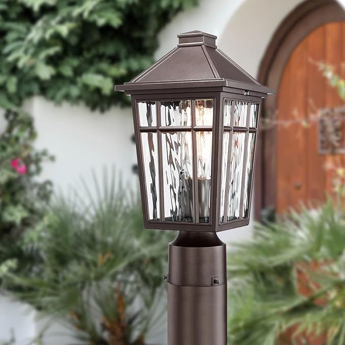 Darkaway Outdoor Post Lights Lamp Post Light Fixture Waterproof Aluminum Housing with Water Ripple Glass Fence Post Deck Lighting for Garden Patio Pathway