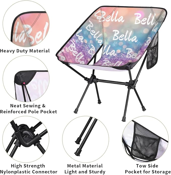 Custom Camping Chair Personalized Portable Backpacking Chair with Name Lightweight Folding Chair for Beach Hiking Rainbow