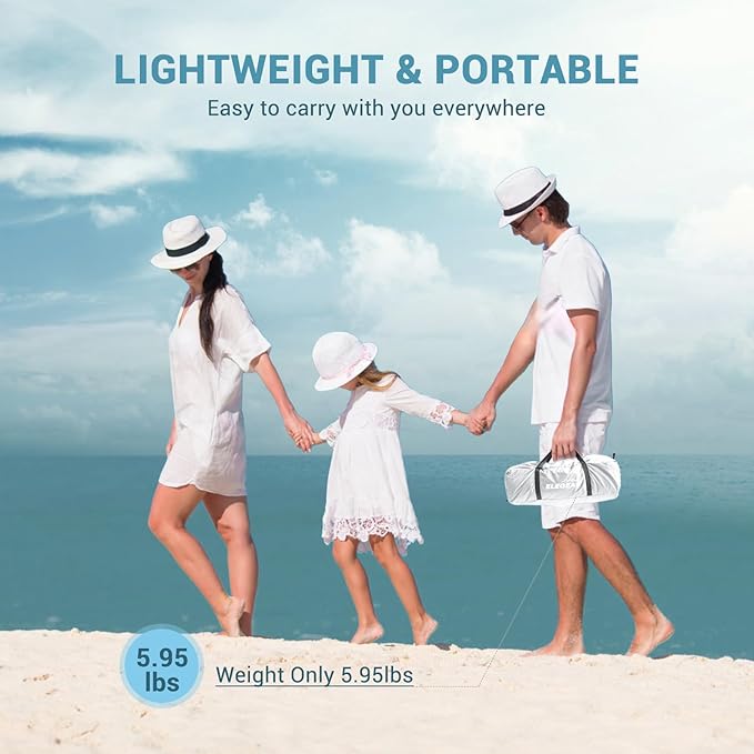 Elegear CumbreX™ Beach Tent Sun Shelter with Canopy 4-5 Person Pop Up Beach Tent Easy Setup UPF 50+ UV Protection Portable Lightweight Double Silver Coating Cabana Sun Shade Shelter - Silver