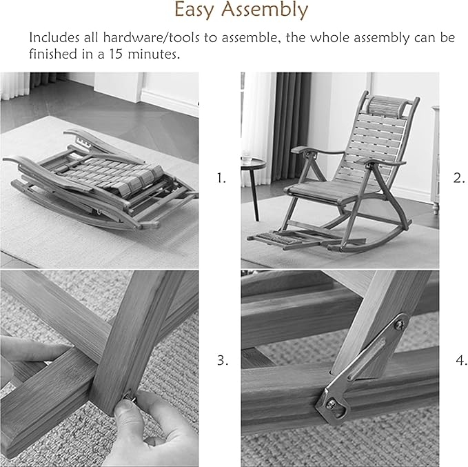 B Folding Rocking Chair for Adults Adjustable Retro Lounge Chair for Outdoor Camping Living Room Bedroom and Kitchen Supports Up to 200Kg