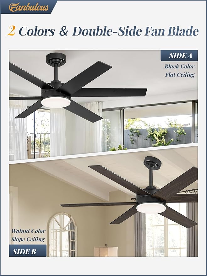 Fanbulous 52 Inch Ceiling Fans with Lights and Remote Reversible 6 Blades Dimmable 3000K-6000K Adjustable Outdoor Ceiling Fans for Patios Large Ceiling Fan for Indoor or Covered Outdoor Black