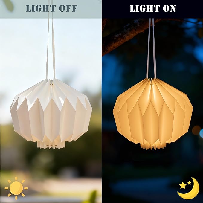 Battery Operated Outdoor Paper Lantern — 2Pack Waterproof Hanging Decorative Light with Remote Timer Foldable Pendant Paper Lantern for Patio Garden Backyard Porch Decor