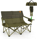Goplus Double Camping Chair for Adults Low Outdoor Folding Loveseat Couch Chair w/Cup Holders Thick Padding Heavy-Duty 2 Person Lawn Chair for Beach Picnic Travel Supports 660 LBS(2-Person Seat)