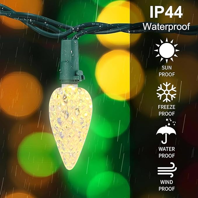 2 Pack 100LED C6 Christmas Lights Battery Operated 16.4FT C6 Christmas Lights Battery Powered with Timer 8 Modes Waterproof for Outdoor Garden Patio Indoor Xmas Tree Bedroom Party Warm White