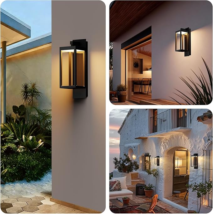 Dusk to Dawn Outdoor Wall Light 15 inch Exterior Light Fixture Wall Mount for House Front Porch LightAnti-Rust Aluminium Exterior Wall Sconce Lamp with Tempered Glass for Doorway Garage