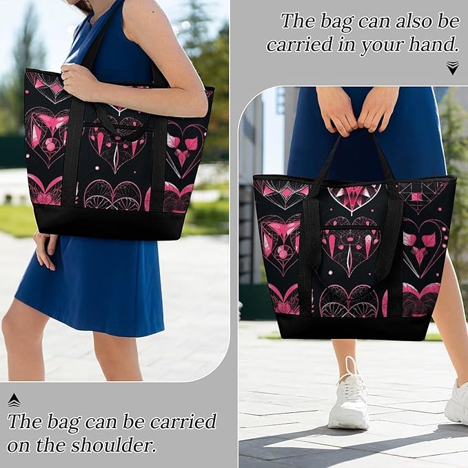 Insulated Shopping BagLarge Reusable Cooler Bags Different Designs of Heart Printed Foldable Shopping BagTravel Waterproof Shoulder Bag