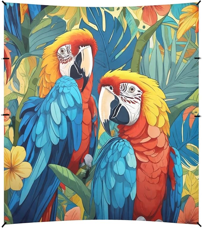 Macaw Pattern Beach Tent Sun Shelter 9.2' x 10.5' Beach Canopy with 4 Sandbags 4 Stability Poles Sand Shovels - Tent Canopy for Beach Camping Fishing Picnics