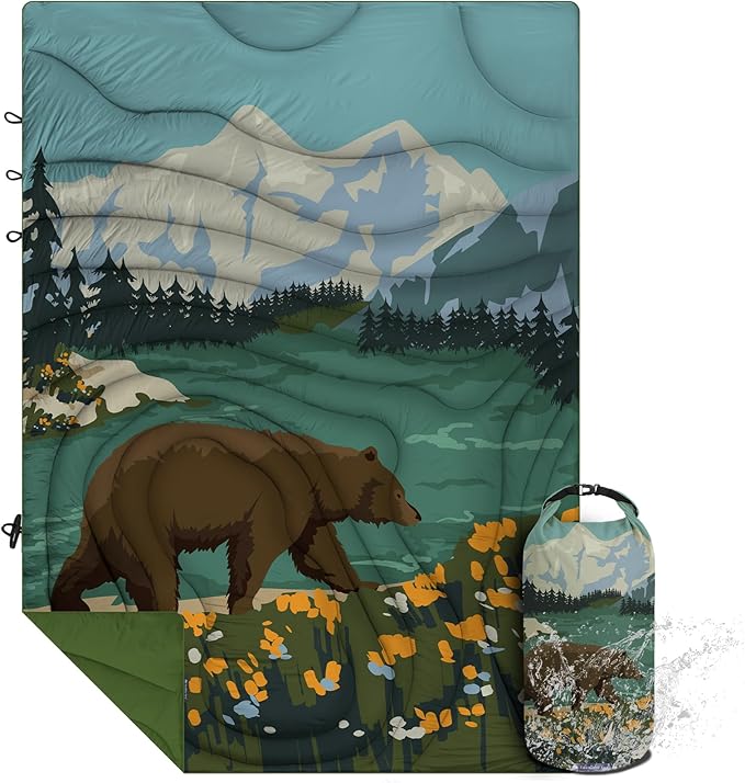 Camping Blanket Puffy - Outdoor Stadium Blanket Wearable Lightweight Packable Machine Washable Camping Quilt for Traveling Picnic Beach Party