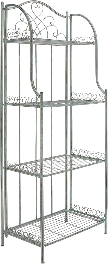 SAFAVIEH Outdoor Collection Amaris Victorian Antique Dark Green Wrought Iron 4-Tier Baker's Rack