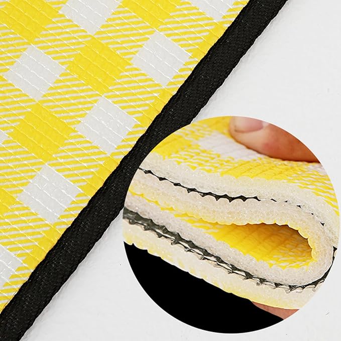 Picnic Mat with Yellow Grids Printing Foldable Thicken Camping Blanket Aluminum Film Insulated Lightweight and Portable for Outdoor Use