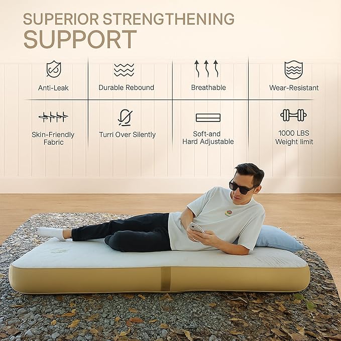 Twin Air Mattress with Hand Pump Inflatable Camping Bed Fast Inflation Portable Blow Up Single Mattress for Home Travel Guests Hiking Picnic Supports up to 1000 lbs