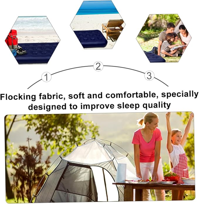 1Pc Mattress Single Inflatable Sleeping Mat for Camping Travel and Outdoor Use Comfortable Flocking Design Compact Easy to Carry for Sleepovers