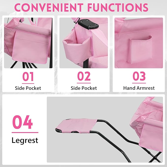 Hammock Camping Chair with Leg RestLightweight Portable Outdoor Chair for Camping and Hiking Supports 500lbsPink