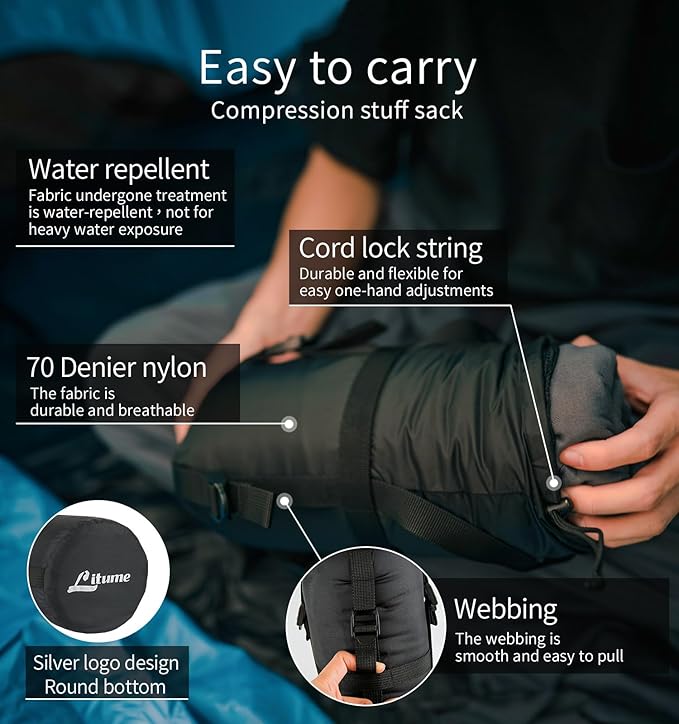 Litume All Season Fleece Sleeping Bag Liner Adds Up to 27°F/ 15°C Lightweight Mummy Sleeping Sack for Cold Weather and Winter Backpacking Camping Traveling with Drawstring Hood and Stuff Sack E629