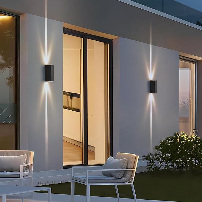Outdoor Wall Light 2Pack LED Up and Down Lights IP65 Aluminum Waterproof Outdoor Wall Lamps Modern Porch Lantern Spotlights 3000k 6W Black Exterior Wall Sconces