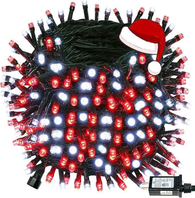 Connectable 240LED 88Ft 13Modes Christmas String Lights Outdoor Indoor | Extendable Green Wire Red &amp White Christmas Tree Lights with Timer | Twinkle Fairy Light Plug in for Xmas Tree (Red &amp W