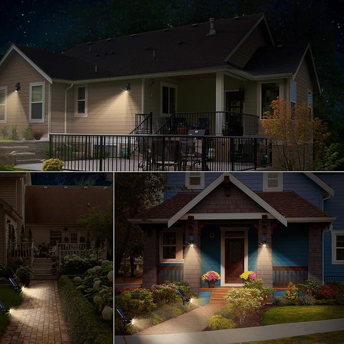 URPOWER Solar Lights Outdoor Adjustable Spot Lights Outdoor 2-in-1 Waterproof Landscape Spotlights Wall Light Dusk-to-Dawn Solar Powered Light for Garden Yard (6 PackWarm White)
