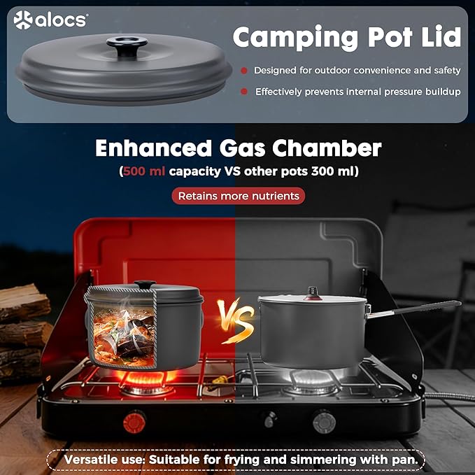Alocs Camping Cookware Set Camping Gear Compact Camping Pots and Pans Set Durable Hard Alumina Camping Cooking Set for Outdoor Backpacking Camping Hiking Picnic Included Mesh Carry Bag