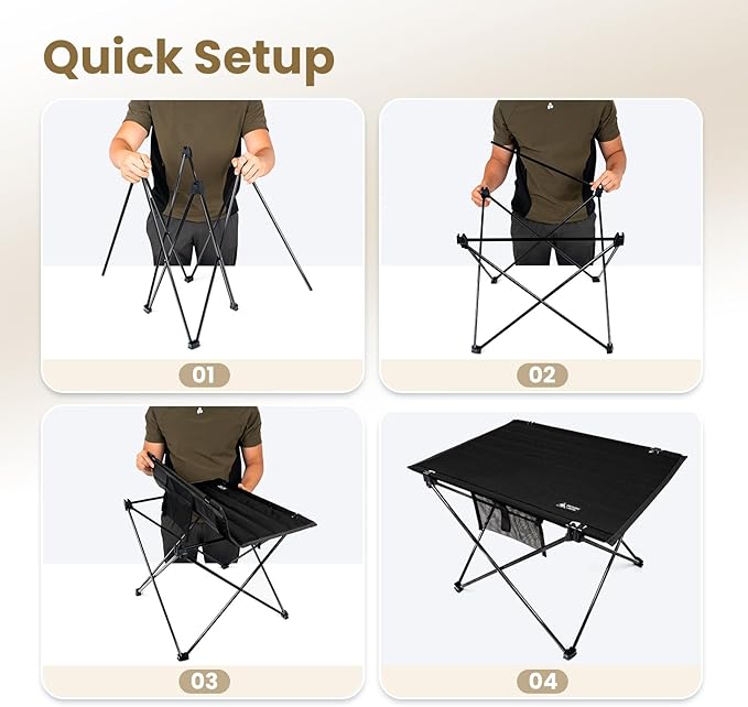 ONETIGRIS Foldable Camping Table Lightweight Portable Table Sturdy &amp Quick Setup Holds Up to 66 lbs Perfect for Camping Hiking Backpacking Picnic Beach Travel