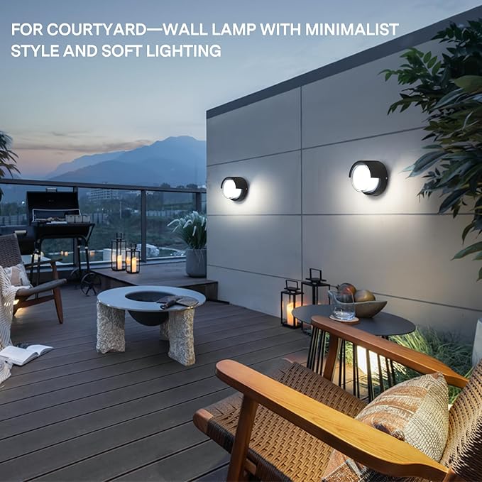 Modern Wall Sconce 2 Pack 12W Outdoor Wall Light Wall Pack Light Black Light Fixture Versatile Style Wall Lantern for Courtyard/Yard 3000K Warm Lights Round Black Outdoor Wall Light