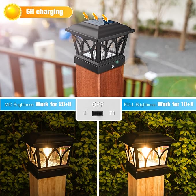 VOLISUN Solar Post Cap Lights Outdoor 8Pack with Edison LED Bulbs 2 Brightness Setting Fence Post Lights Solar Powered for Garden Fence Deck Mailbox Yard Porch Fits 4x4 6x6 Posts(Slate Black)