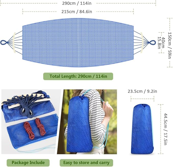 Outdoor Hammock Super Soft and Breathable Mesh Hammock Made of Cool Nylon with Wooden Bars for Indoor Balcony Terrace Garden Camping Backpacking
