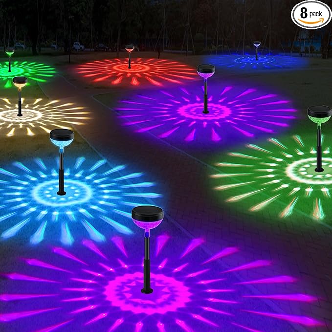8Pack Solar Pathway Lights Outdoor Color Changing+8 Fixed Color (Warm White Cool White Colored) Solar Lights Outdoor Bright Solar Powered Garden Light