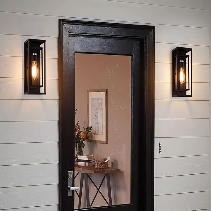 2Pack 18inch Outdoor Wall Light Fixtures Exterior Waterproof Modern Matte Black Wall Lamps with Glass ShadesE26 Sockets Porch Light for Front Door Patio Entryway