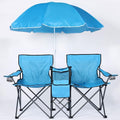 LAZZO Double Folding Camping Chairs Portable Picnic Camping Chairs w/Umbrella Mini Beverage Holder Carrying Cooler Bag Outdoor Picnic Double Folding loveseat Camp Chairs for Beach Patio Pool Park
