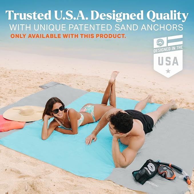 Seaview 180° Beach Blanket Waterproof Sandproof Extra Large 6x7 Sand Free Beach Mat for 1-6 Adults Oversized Outdoor Blanket with 4 Sand Pockets Portable Lightweight Packable - Picnic Mat