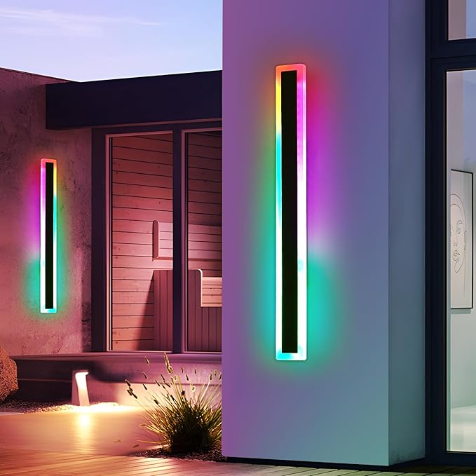 Mikeru 2pack 57inch Outdoor Wall Light Fixtures RGB Long Exterior Wall Light 10%-100% Dimmable Smart Outdoor Light Fixtures Wall Mount Featuring Multiple Modes and 12 Colors for Patio Entryway