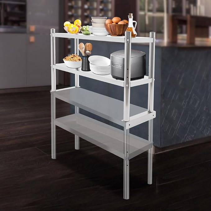 Stainless Steel Double Tier Overshelf 12 * 36in Commercial Heavy Duty Shelving Height Adjustable Shelf Storage for Prep &amp Work Table in Restaurant Home and Kitchen (12 * 36in)