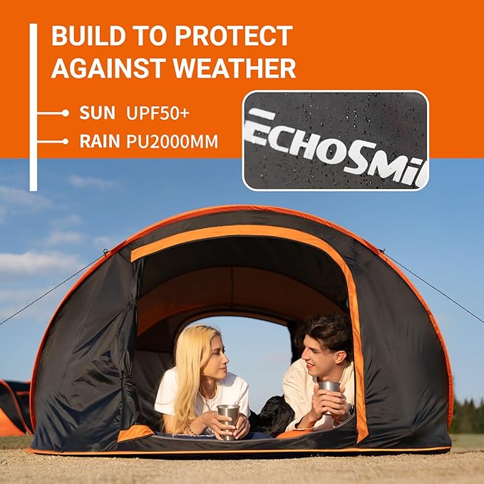 EchoSmile Instant Pop Up Camping Tent 2/4/6 Person Easy Setup Tent Water Resistant Dome Portable with Carry Bag