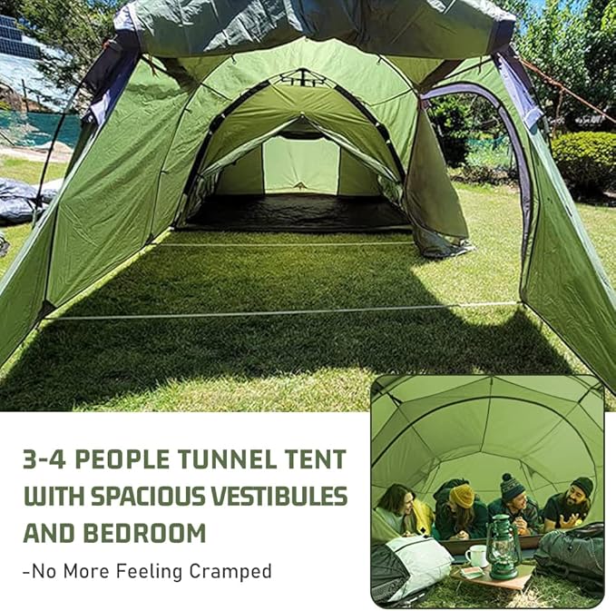 3-4 Person Family Tent with Porch Waterproof for Camping Hiking Traveling