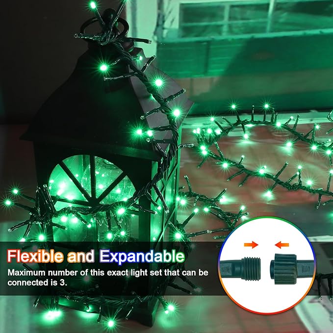 LAMPHOME 500 LED St Patrick's Day String Lights Outdoor 11 Modes Plug-in Twinkle Fairy for Bedroom 46ft 500LED Christmas Cluster Outdoor Waterproof Green