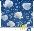 Waterproof Sandproof Beach Blanket 59''×68'' Sea Scallop Polyester Outdoor Picnic Blanket with 4 Stakes &amp Storage Bag for BeachCampingVacation Blue