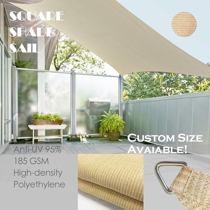 Alion Home Rectangle Shade Sails - Shade Sail for Outdoor Playground Pool Deck Shade Sail Driveway - UV Sun Block Fabric (Other Size Beige)