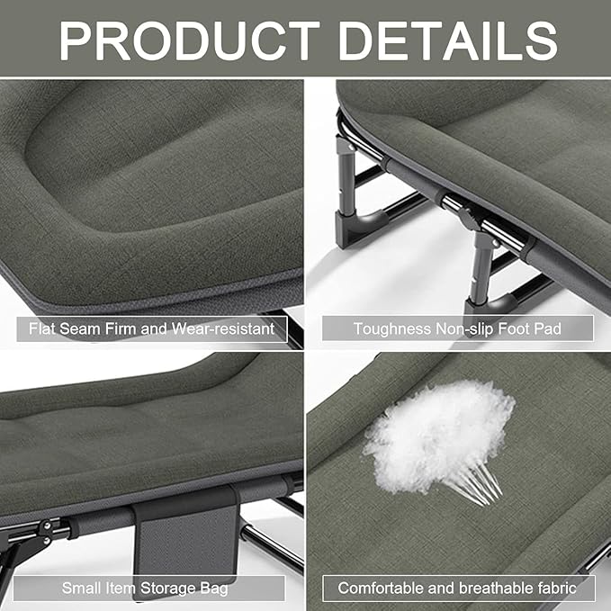Camping Cot for Adults with Cushion Portable Folding Camping Cot 5-Position Folding Chaise Lounge Chairs（A-200x64x32cm）