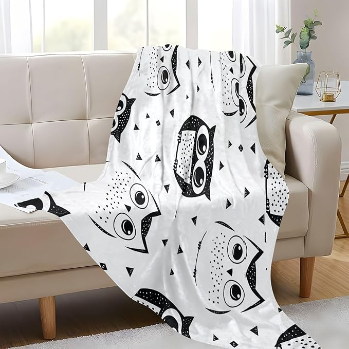 Throw Blanket For Bed Animal Owl Simple Line Art Cartoon Style Blanket Throws 50x70