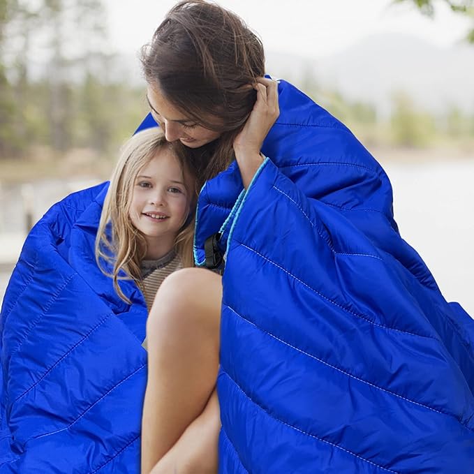 Gold Armour Camping Blanket - Puffy Packable Lightweight &amp Compact Insulated Camping Quilt for Outdoor - Backpacking Beach Stadium Camp Travel and Hiking Gear Essentials (Blue)