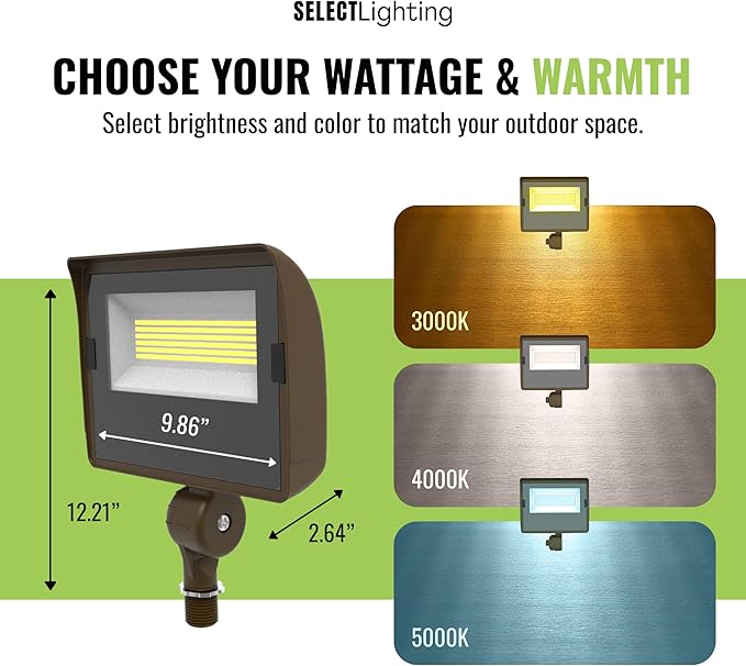 Select LED Flood Light with Photocell 50W/80W/100W Wattage Selectable 13500 Lumen 3000K/4000K/5000K CCT IP65 Waterproof UL Certified Outdoor Security Light for Yard Driveway (Knuckle Mount)