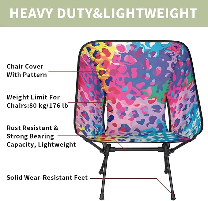 Honeybaby Folding Camping Chair Colorful Leopard Print Camping Chairs Lightweight Portable Chair Outdoor Foldable Chairs for Camping Travel Picnic Beach Hiking