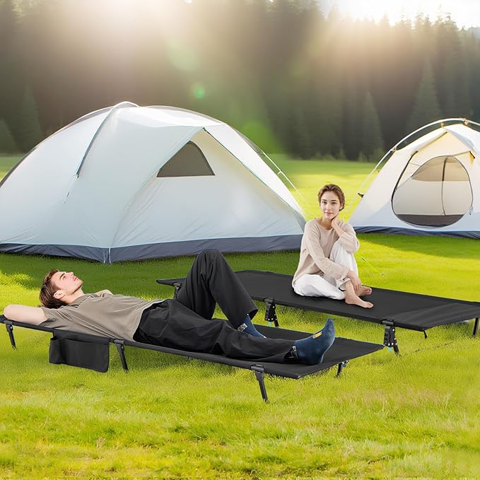 Goplus Folding Camping Cot 76 x 28 Ultralight Portable Sleeping Cot w/Carrying Bag &amp Side Pocket Heavy Duty Outdoor Camping Bed for Adults Travel Hiking Lightweight Backpacking Supports 330