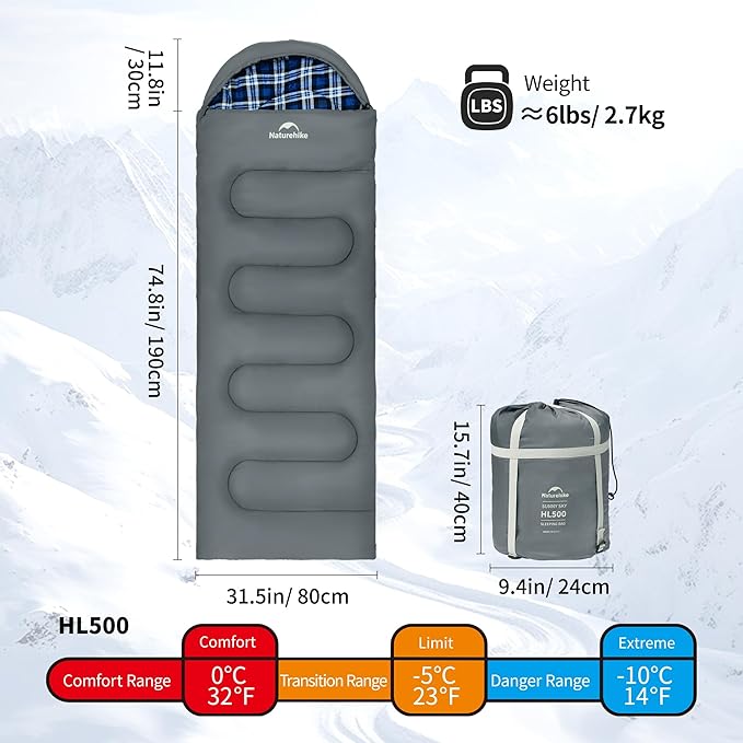 Naturehike Lightweight Compact Sleeping Bag 59℉/32℉ Envelope Ultralight Backpacking Sleeping Bag Portable Waterproof with Compression Sack for Cold&ampWarm Camping Traveling Hiking