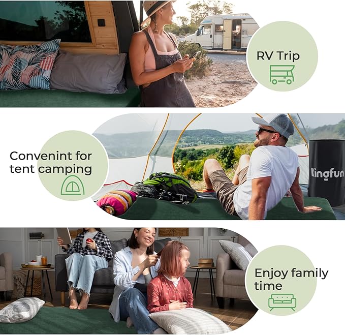Kingfun 3 Inch CertiPUR-US Memory Foam Camping Mattress Waterproof Roll up Sleeping Pad Thick Floor Sleeping Mats for Tent with Removable Travel Bag